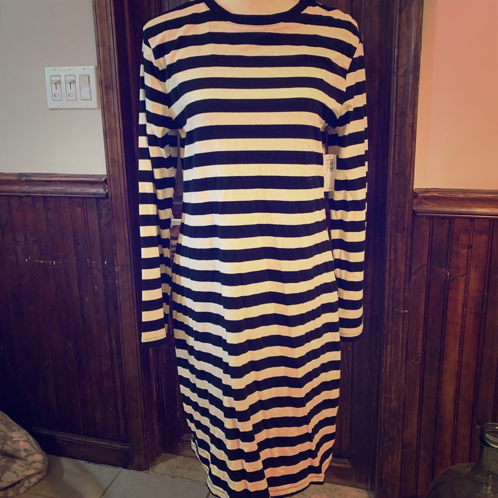 Black and white strip long sleeve dress